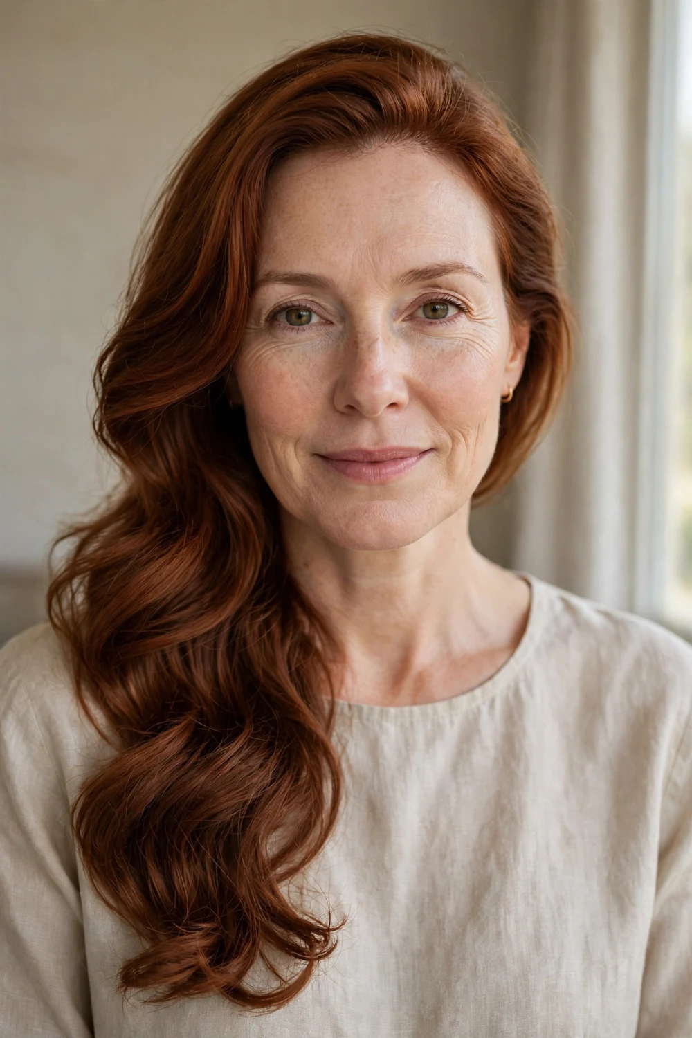Woman with elegant side swept long hair for Christmas