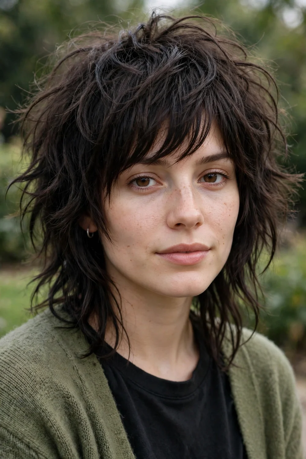 Woman with a messy emo shag and undone waves