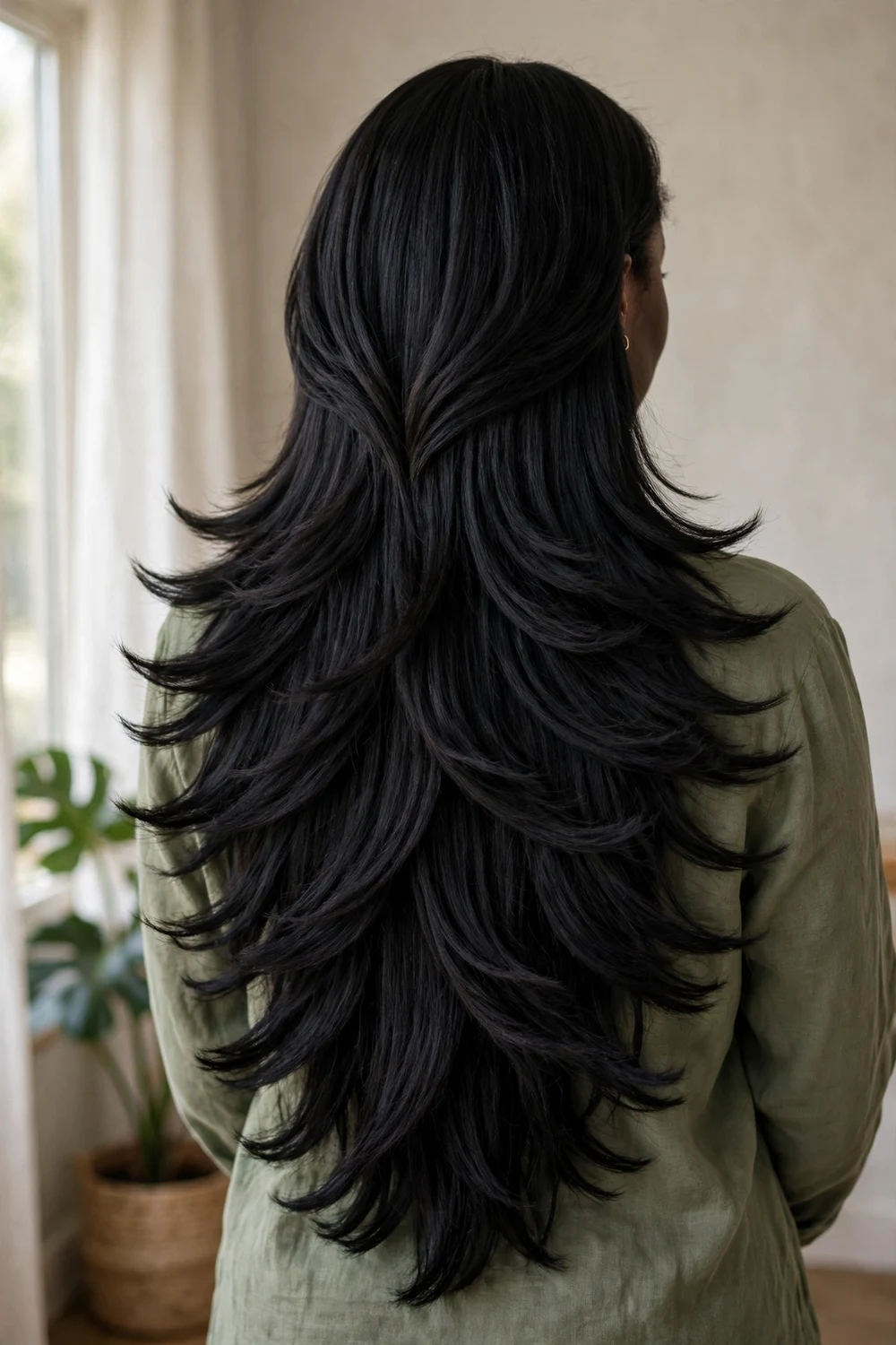 Extra-long butterfly cut reaching past the waist with layered shape