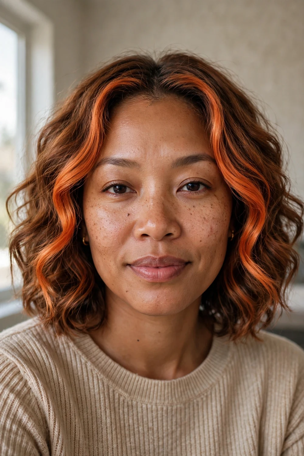 Cowboy copper balayage with bright face-framing money piece highlights