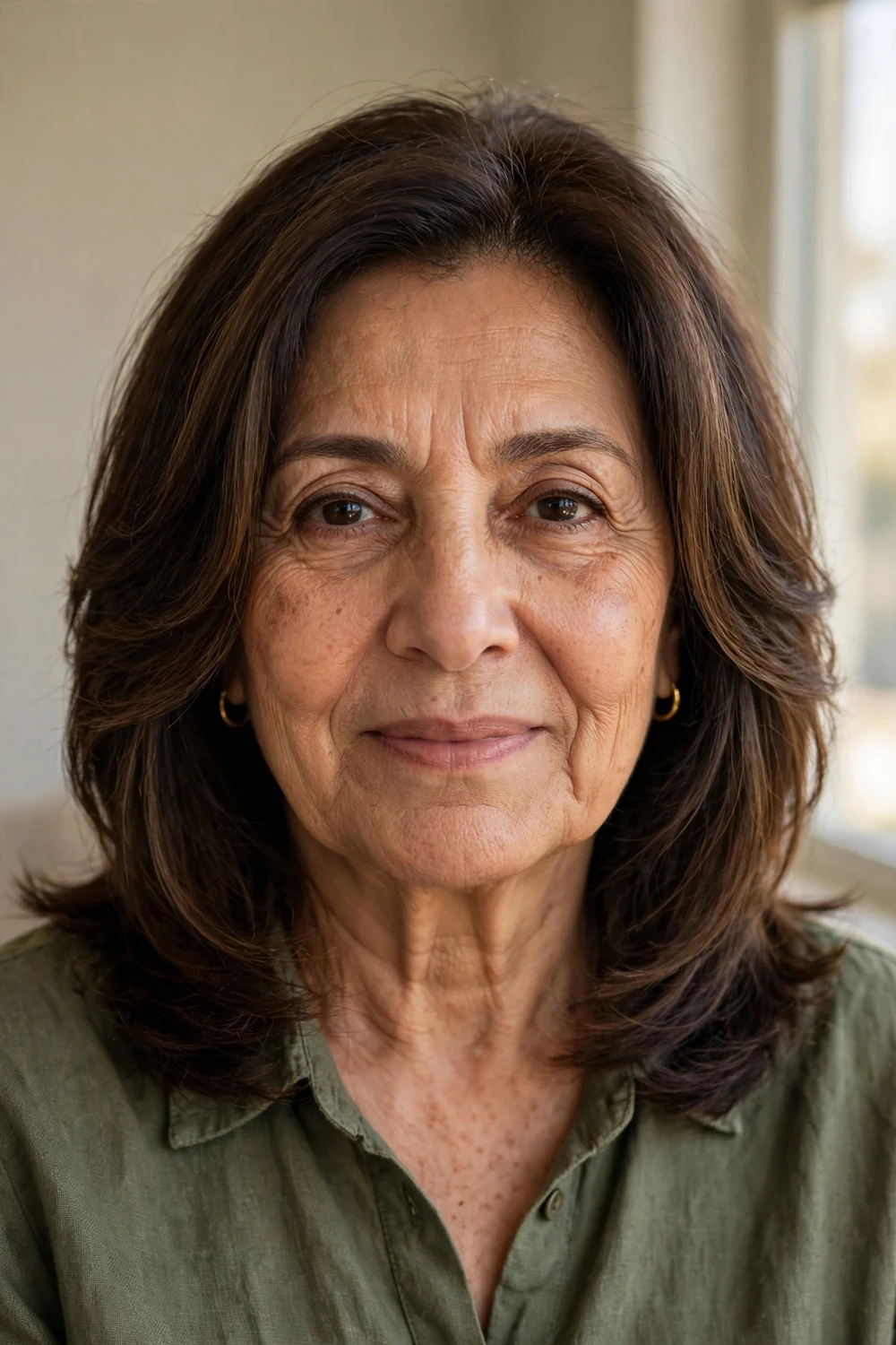 Woman over 50 with face-framing layers