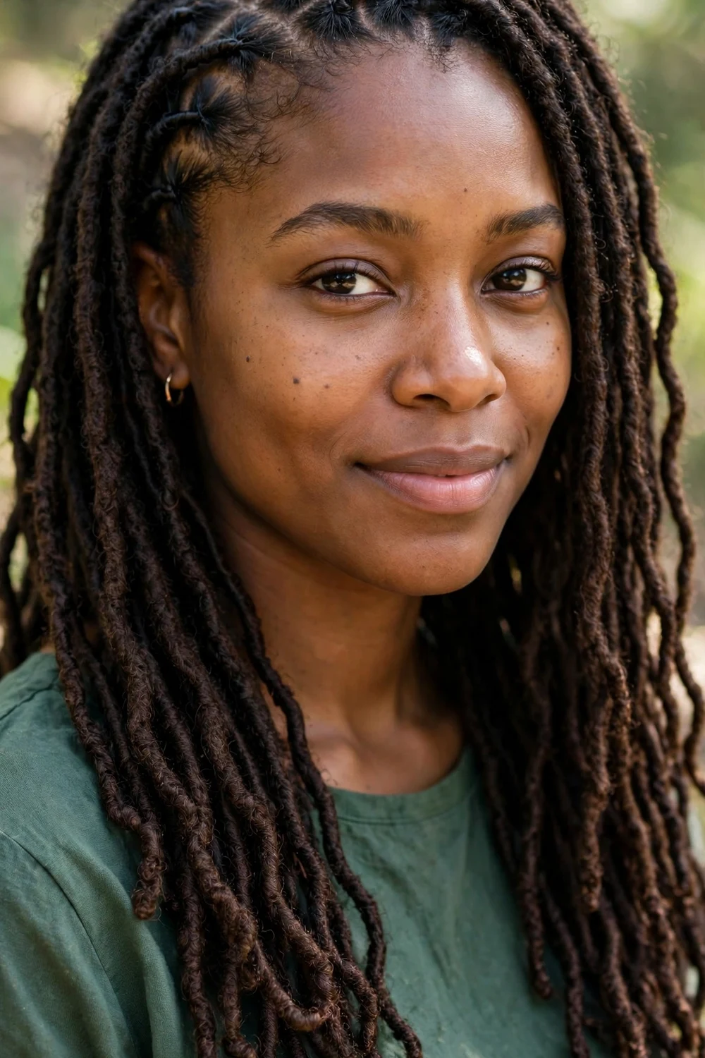 Woman with faux locs protective style