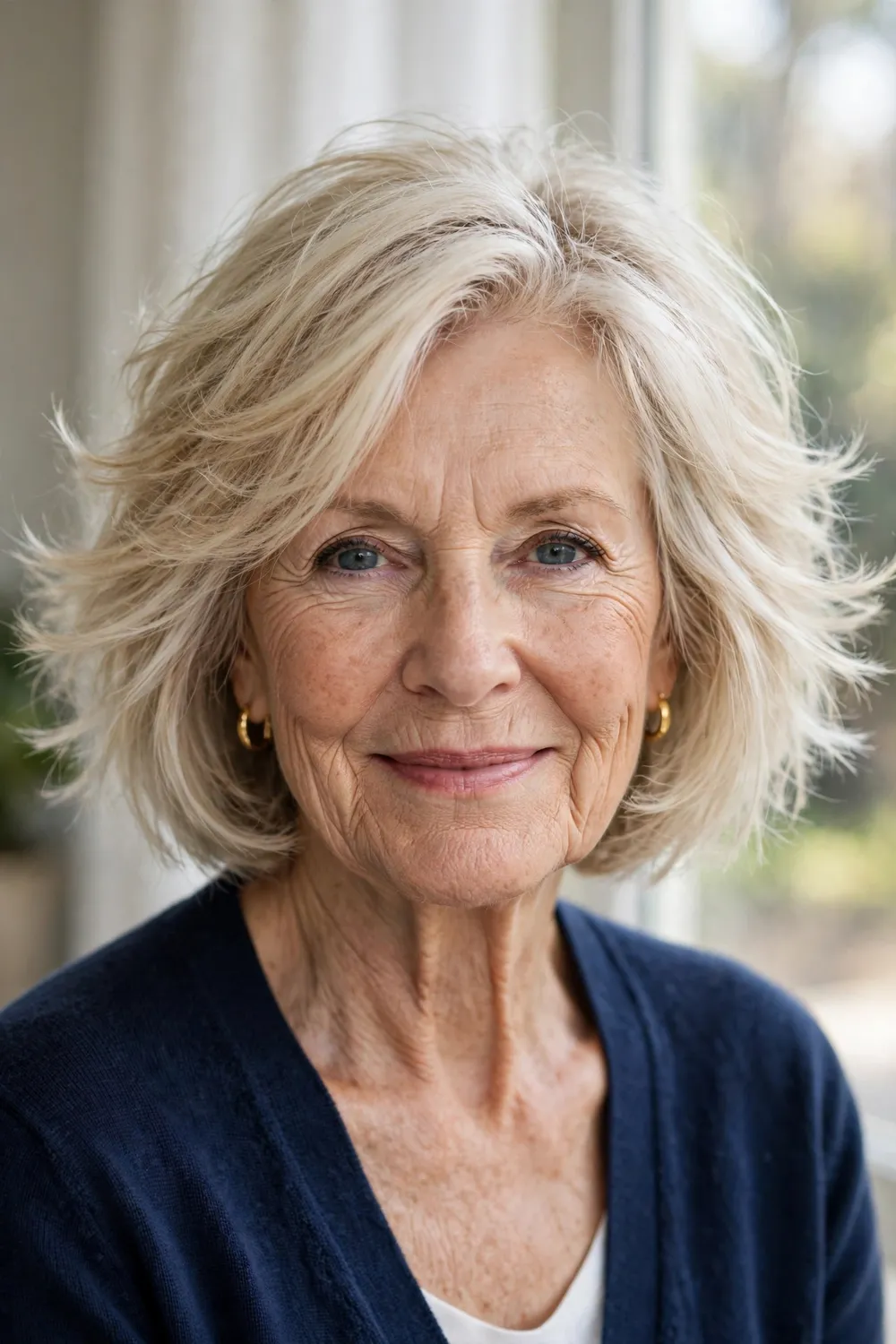 Mature woman with feathered air bob