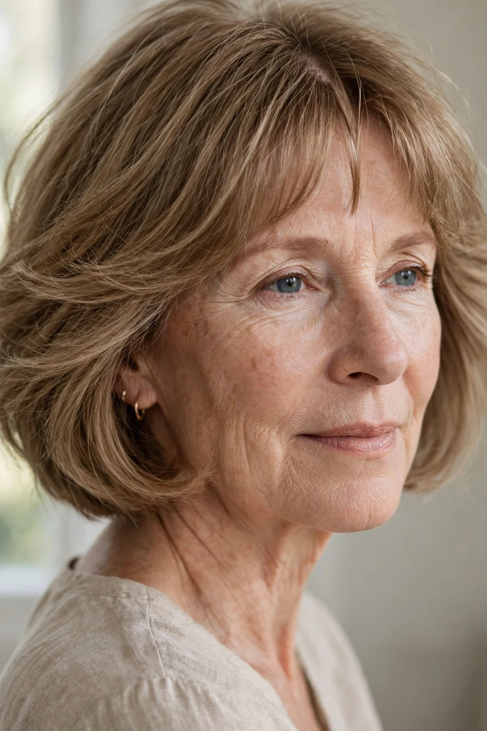 Woman over 50 with fine hair bottleneck bob