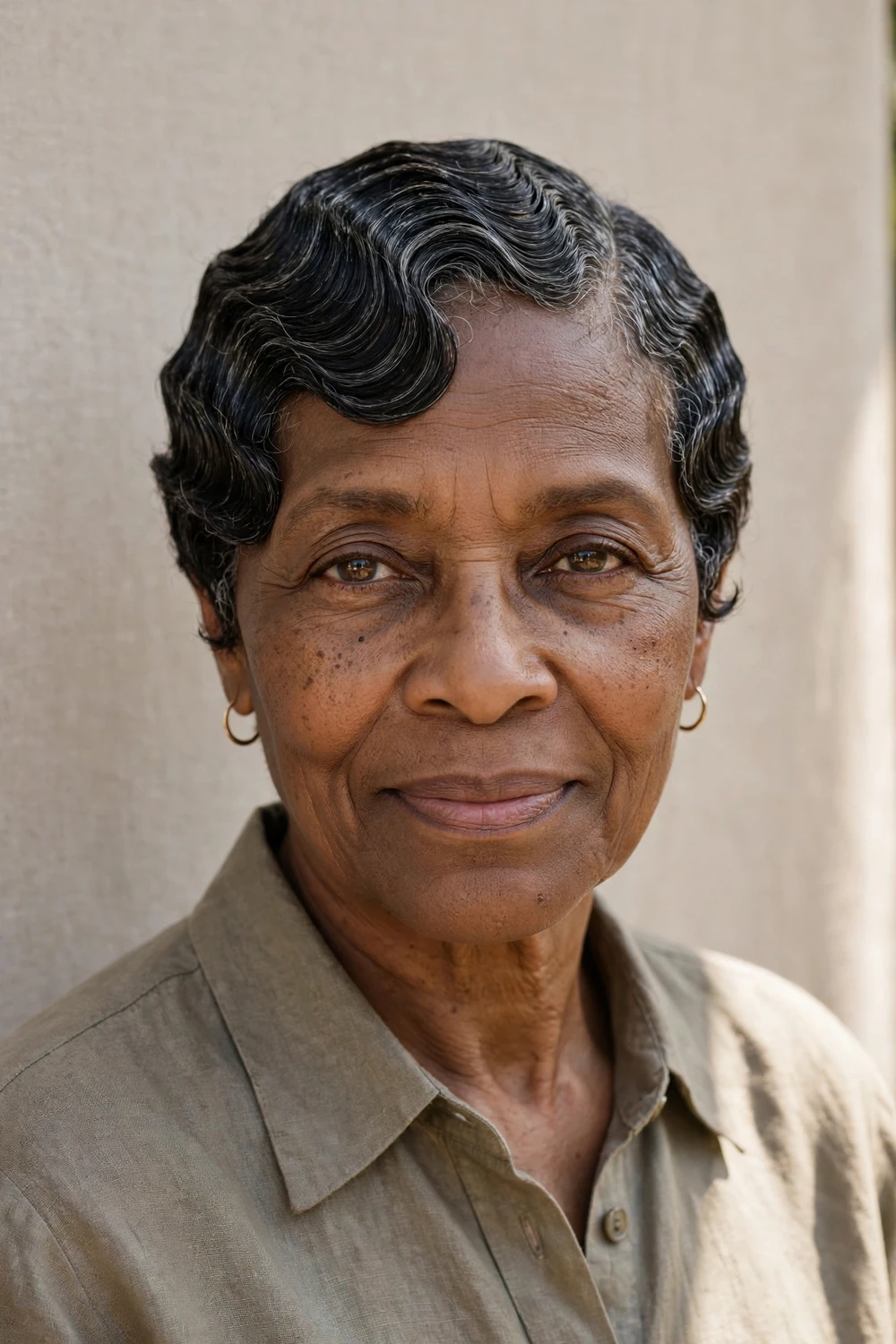 Older Black woman with sculpted finger waves on a short low cut