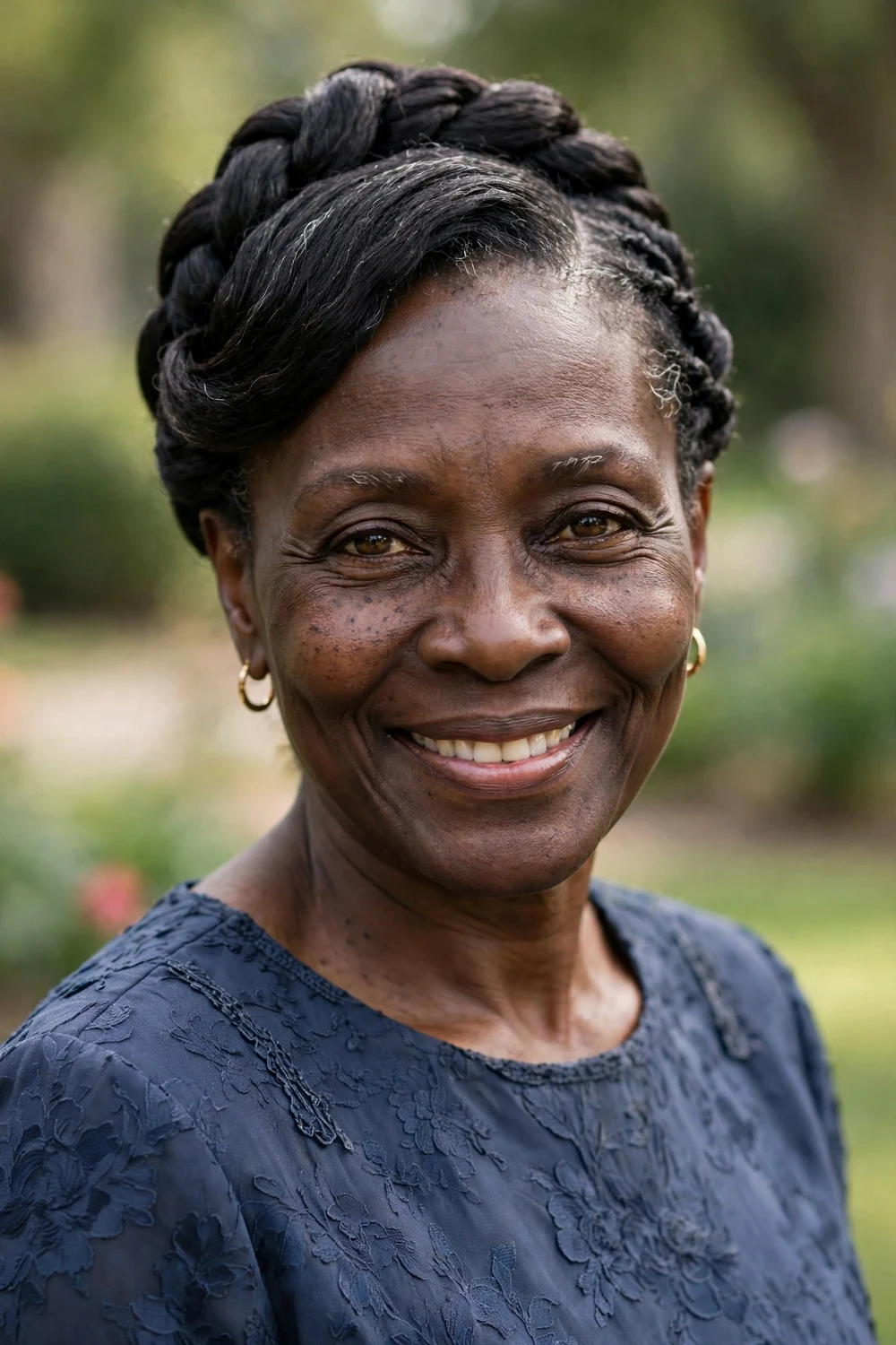 Black woman with an elegant flat-twist updo, twisted sections pinned at the crown