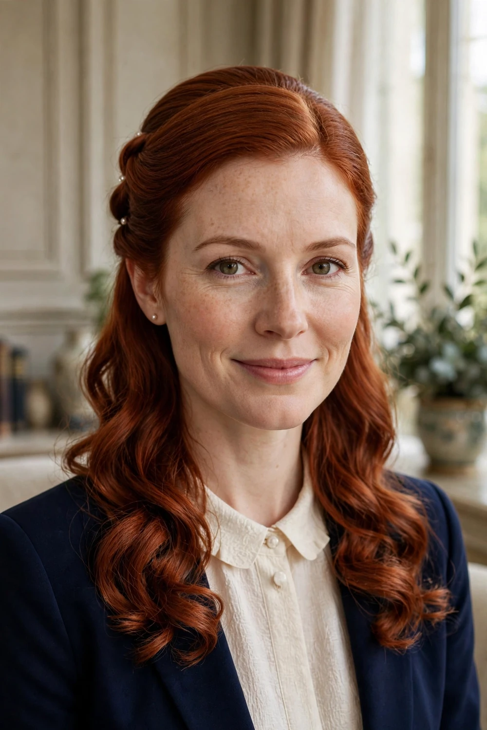 Woman with a formal half-up half-down hairstyle on medium length hair