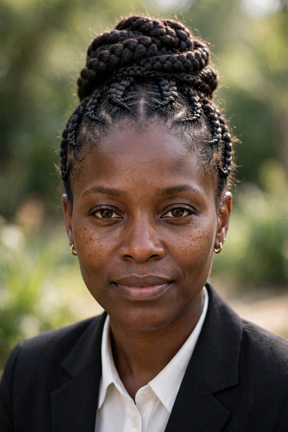 Black woman with a braided bun updo for a formal occasion