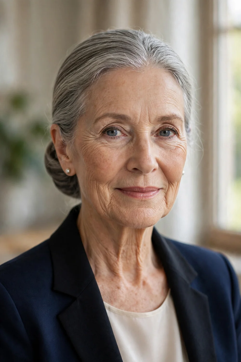 Elegant older woman with a sleek low chignon at a gala