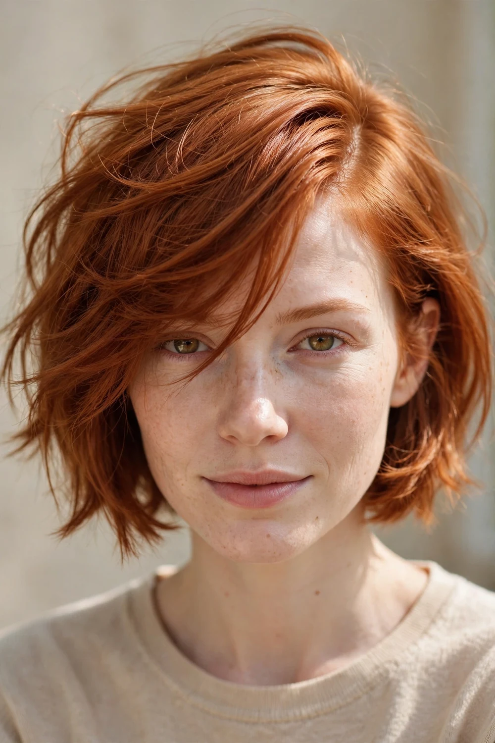 Woman with a french bob and deep side part