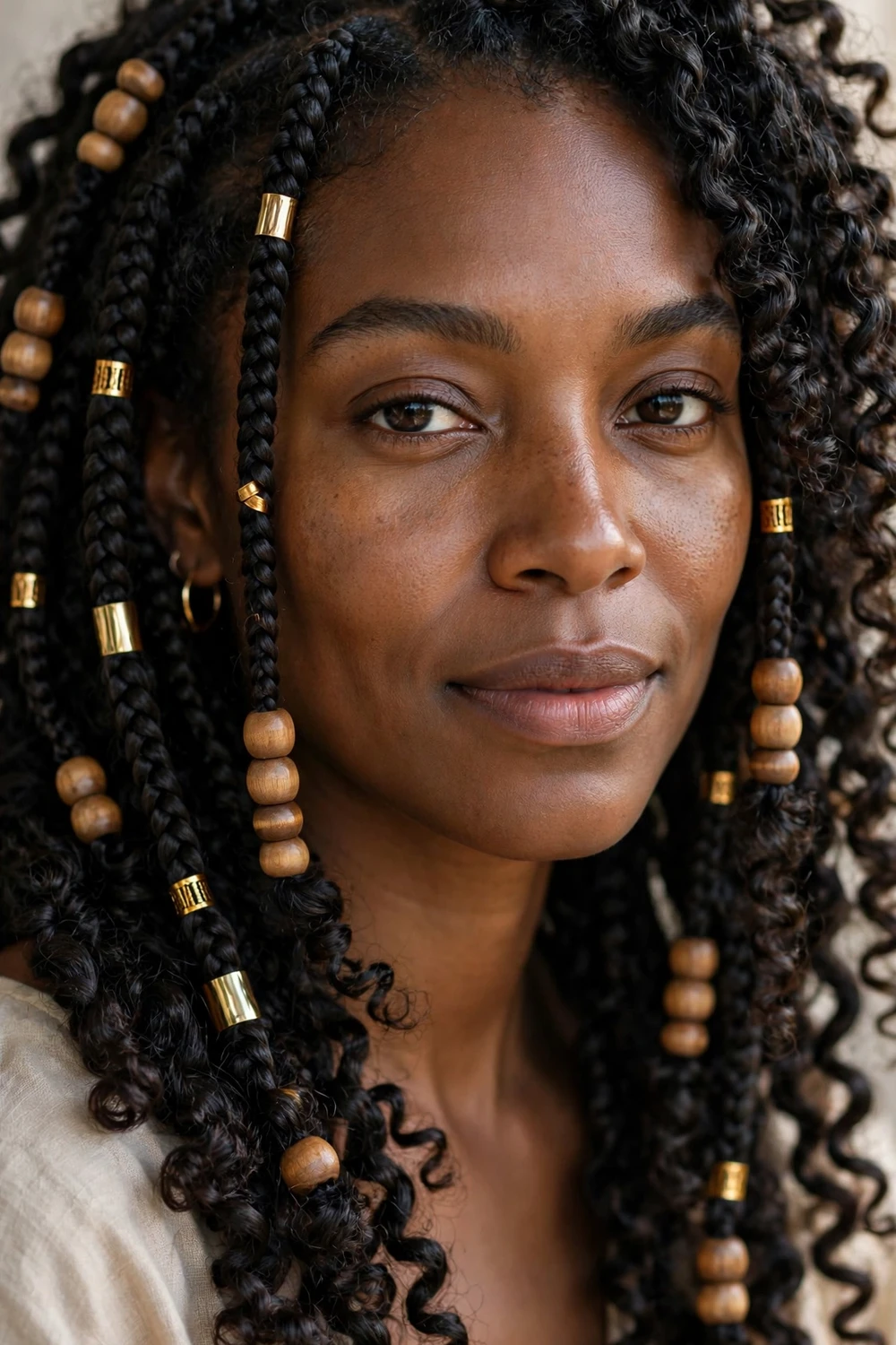 Beaded and cuffed French curl braids