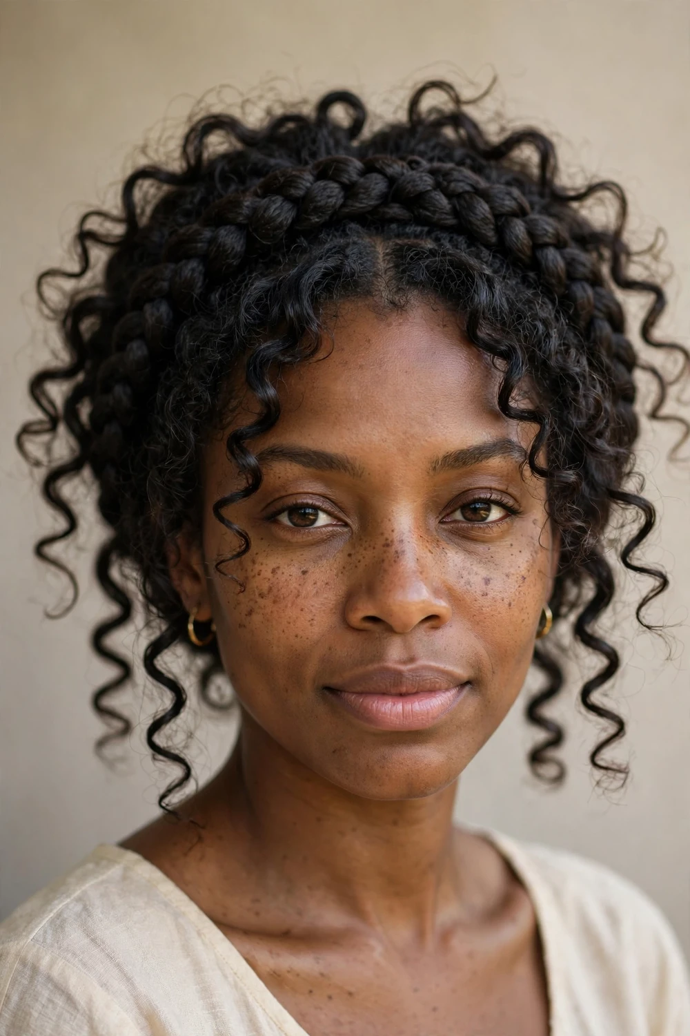 Braided crown updo with French curls