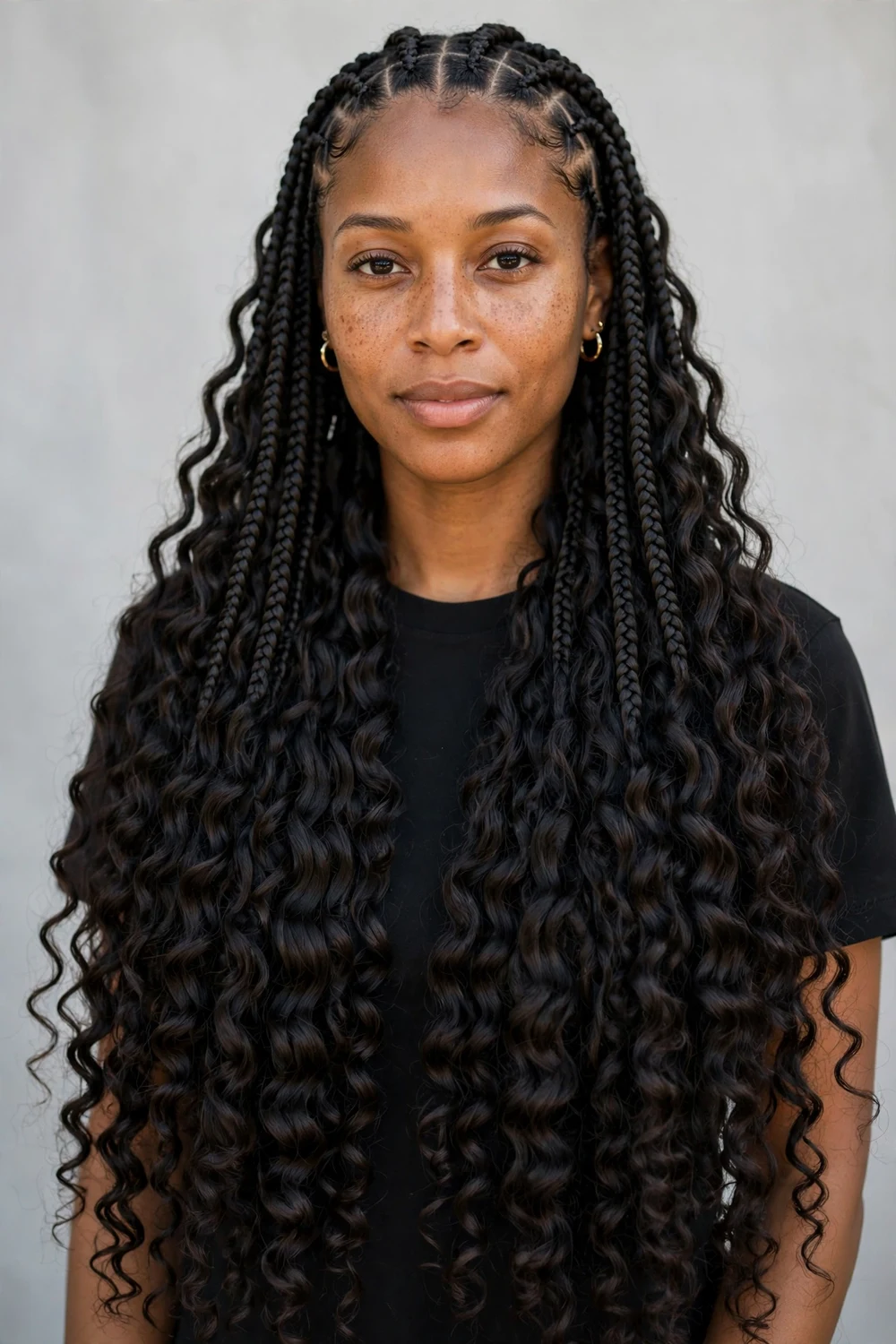 Classic waist-length French curl braids