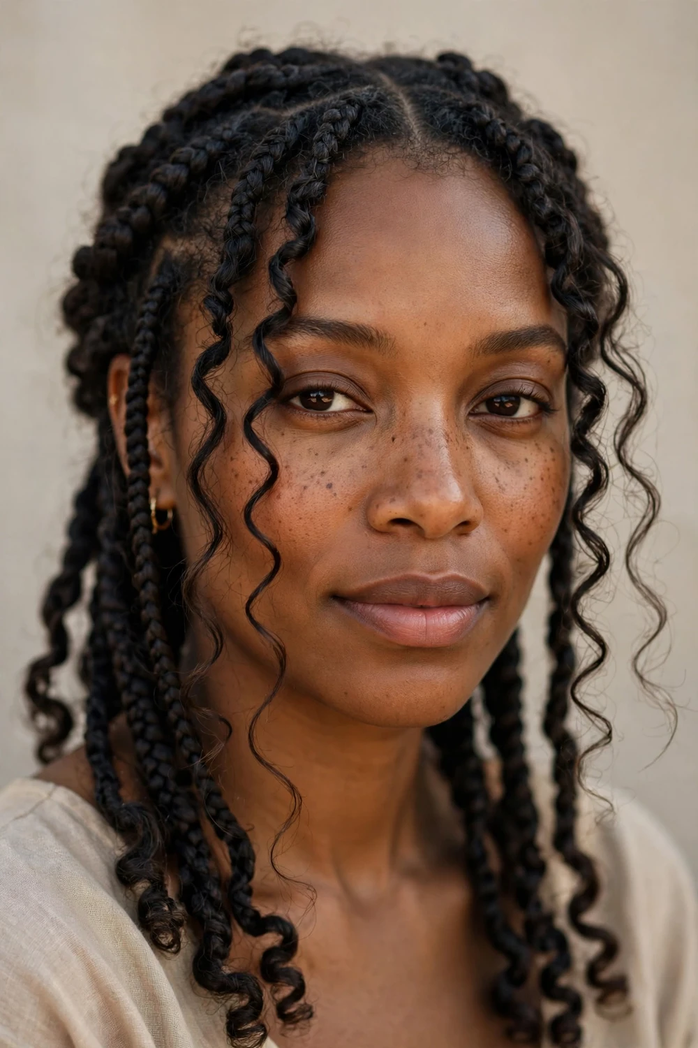 Face-framing curtain strands French curl braids