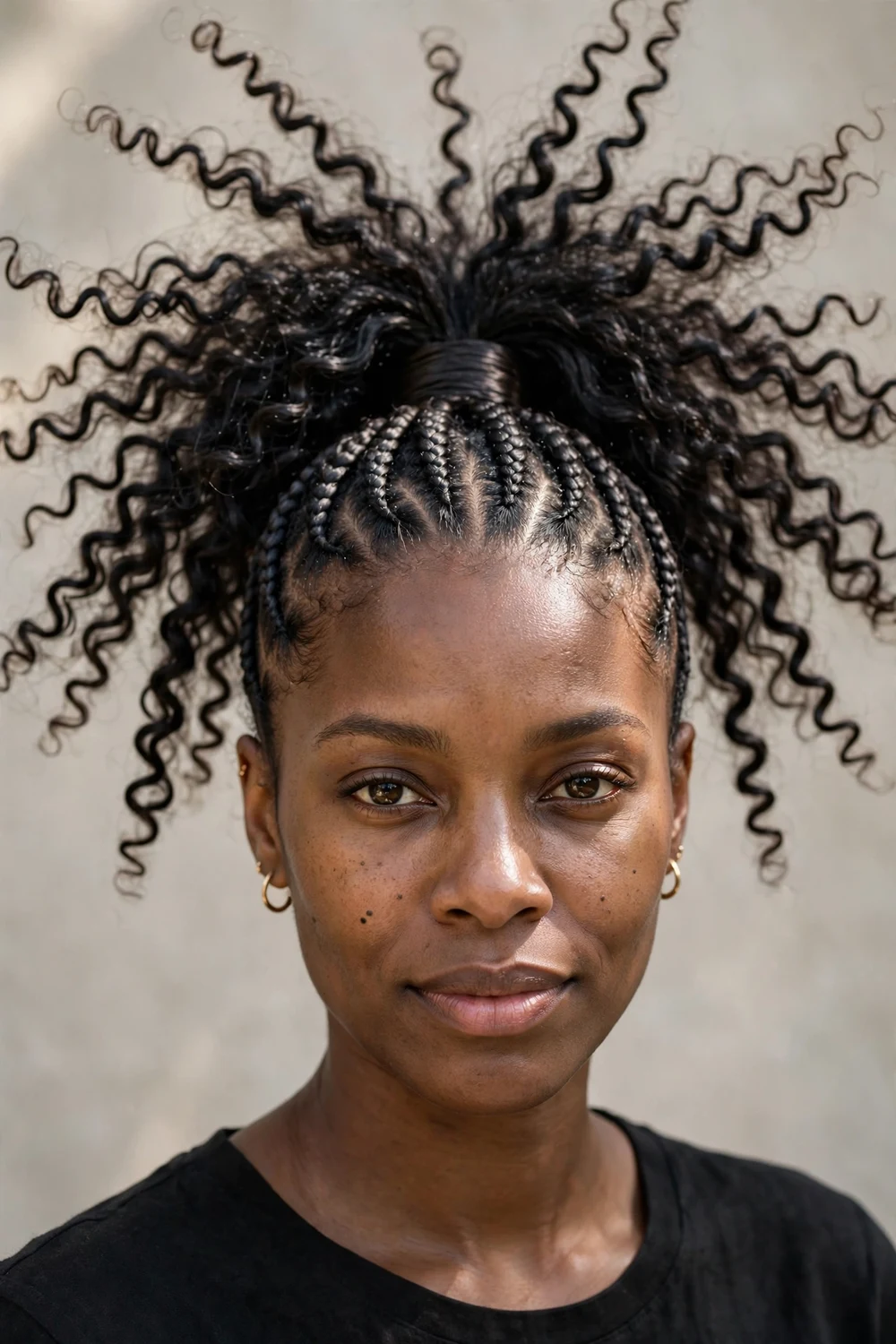 High ponytail with French curls