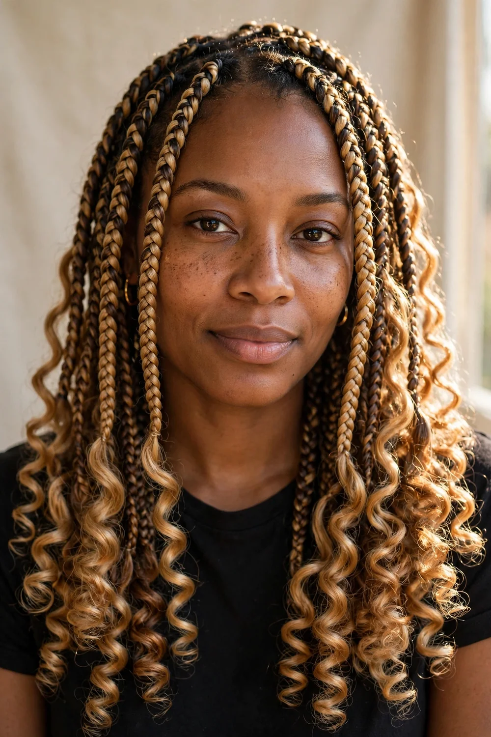 Honey blonde mix French curl braids