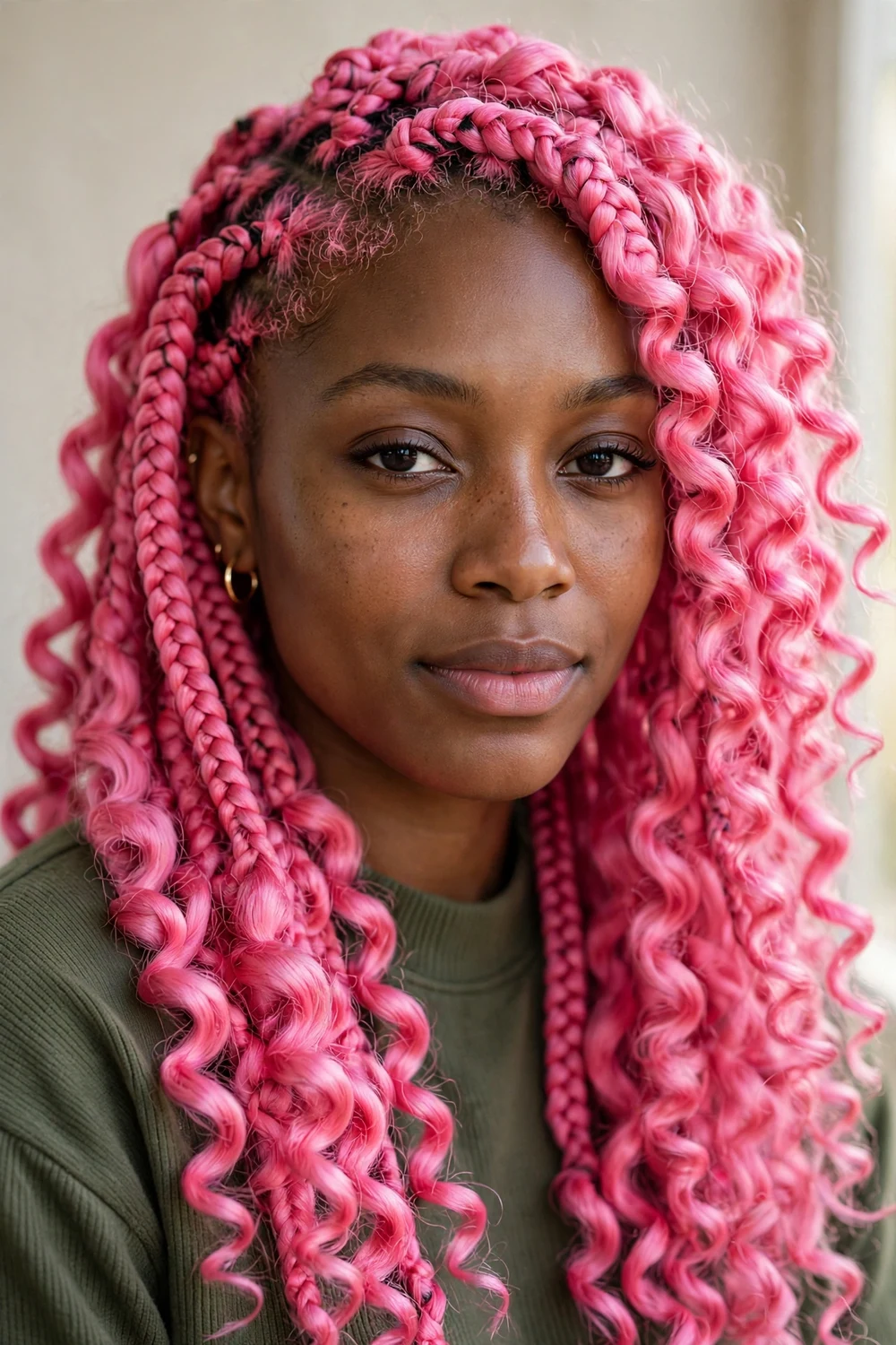 Pink French curl braids