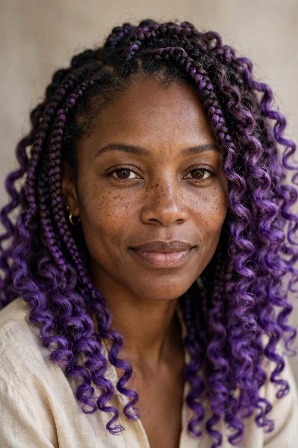 Purple ombre French curl braids