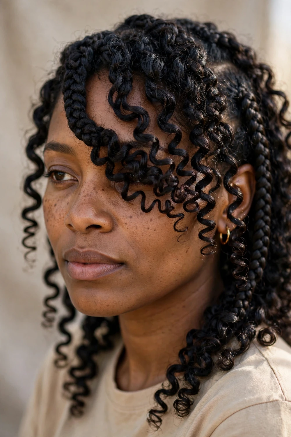 Swoop curly fringe French curl braids