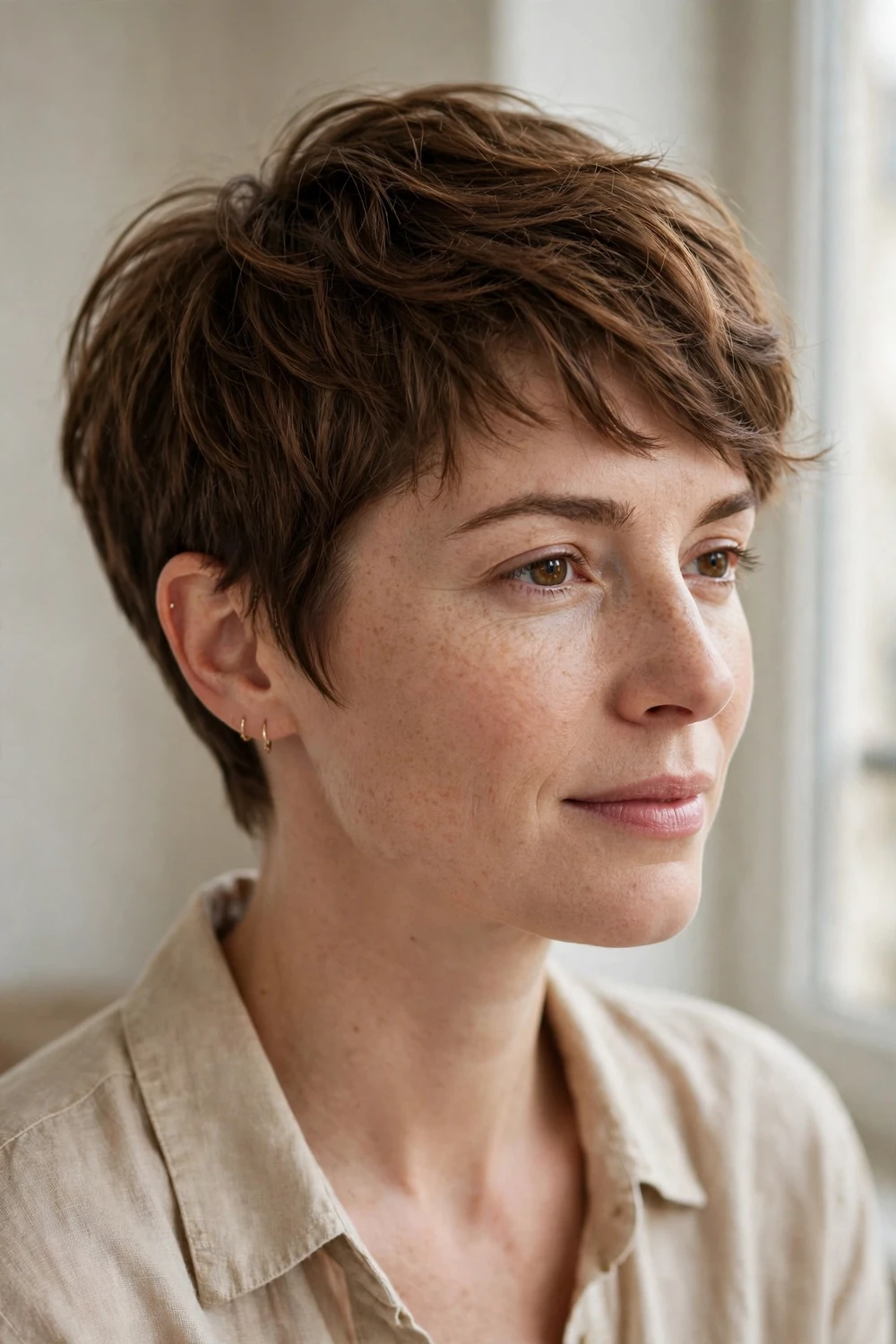 French girl pixie with soft bangs and effortless texture