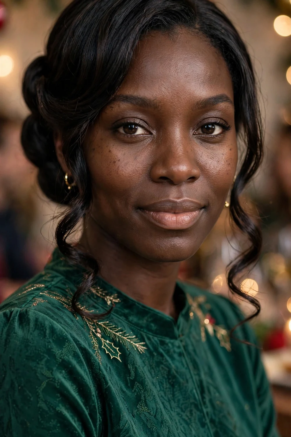 Woman with sleek French twist and gentle loose front pieces