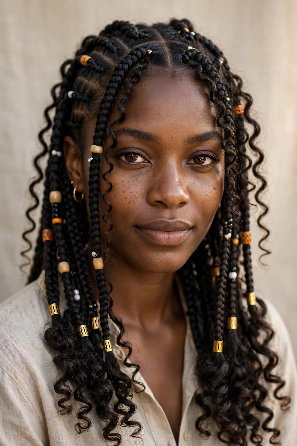 Fulani braids with beads and curls