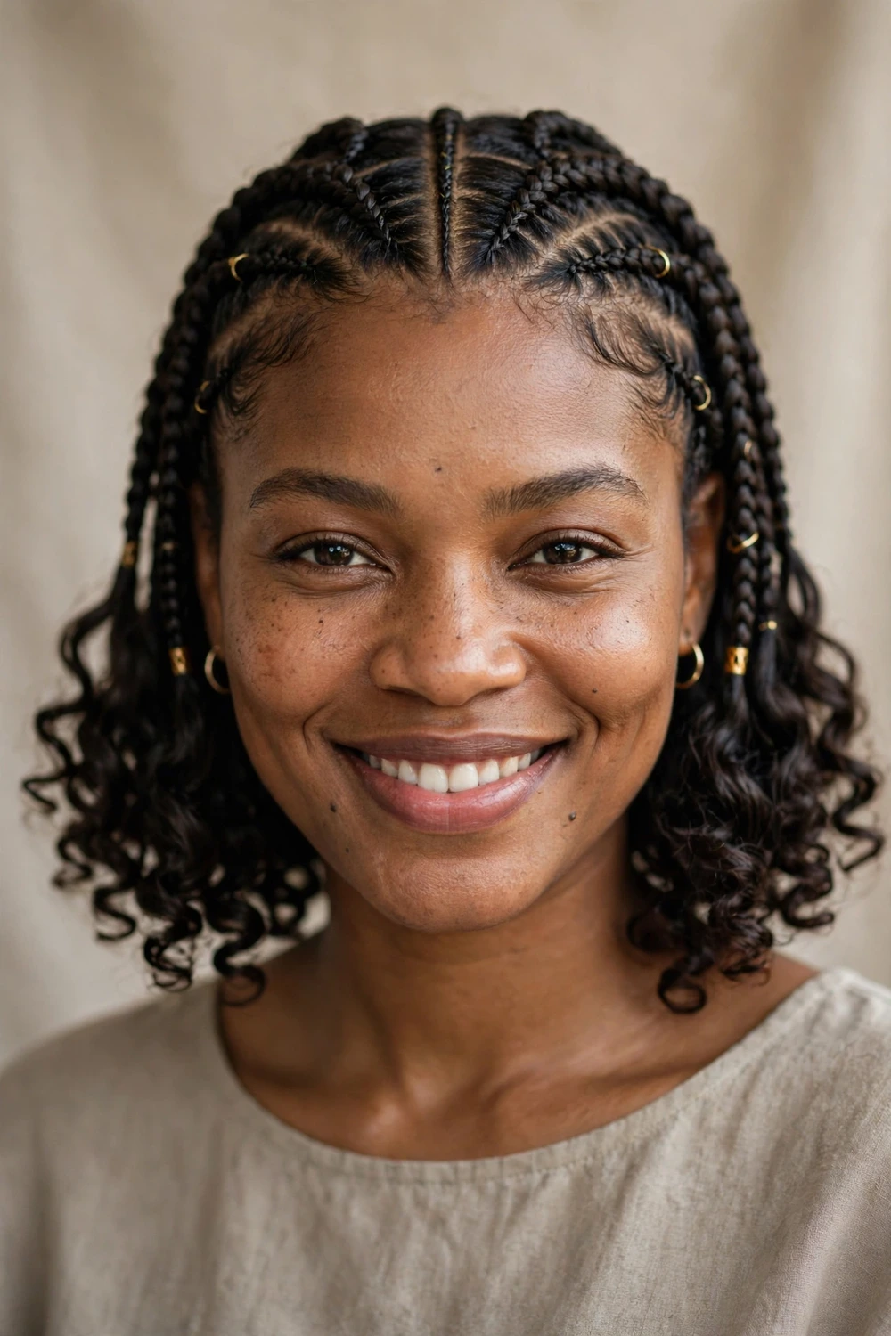 Short Fulani bob hairstyle with curls