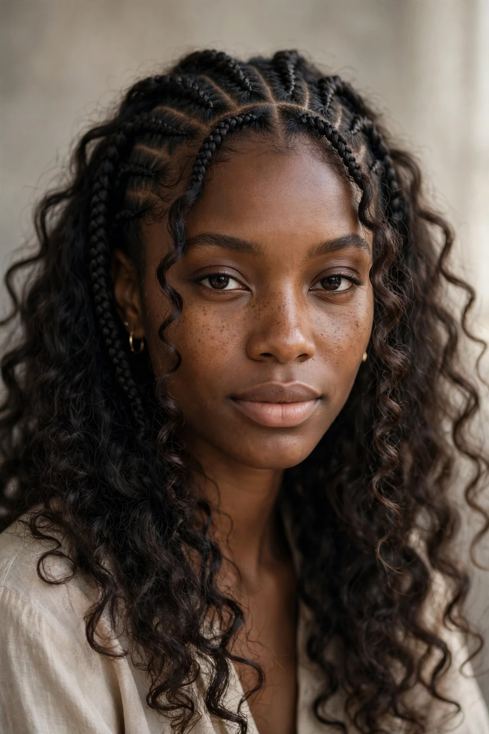Classic boho Fulani braids hairstyle with curls
