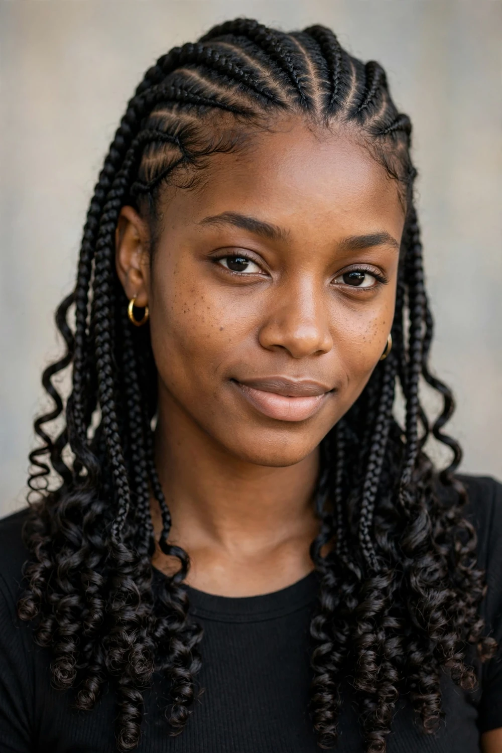 Fulani braids with curly ends hairstyle