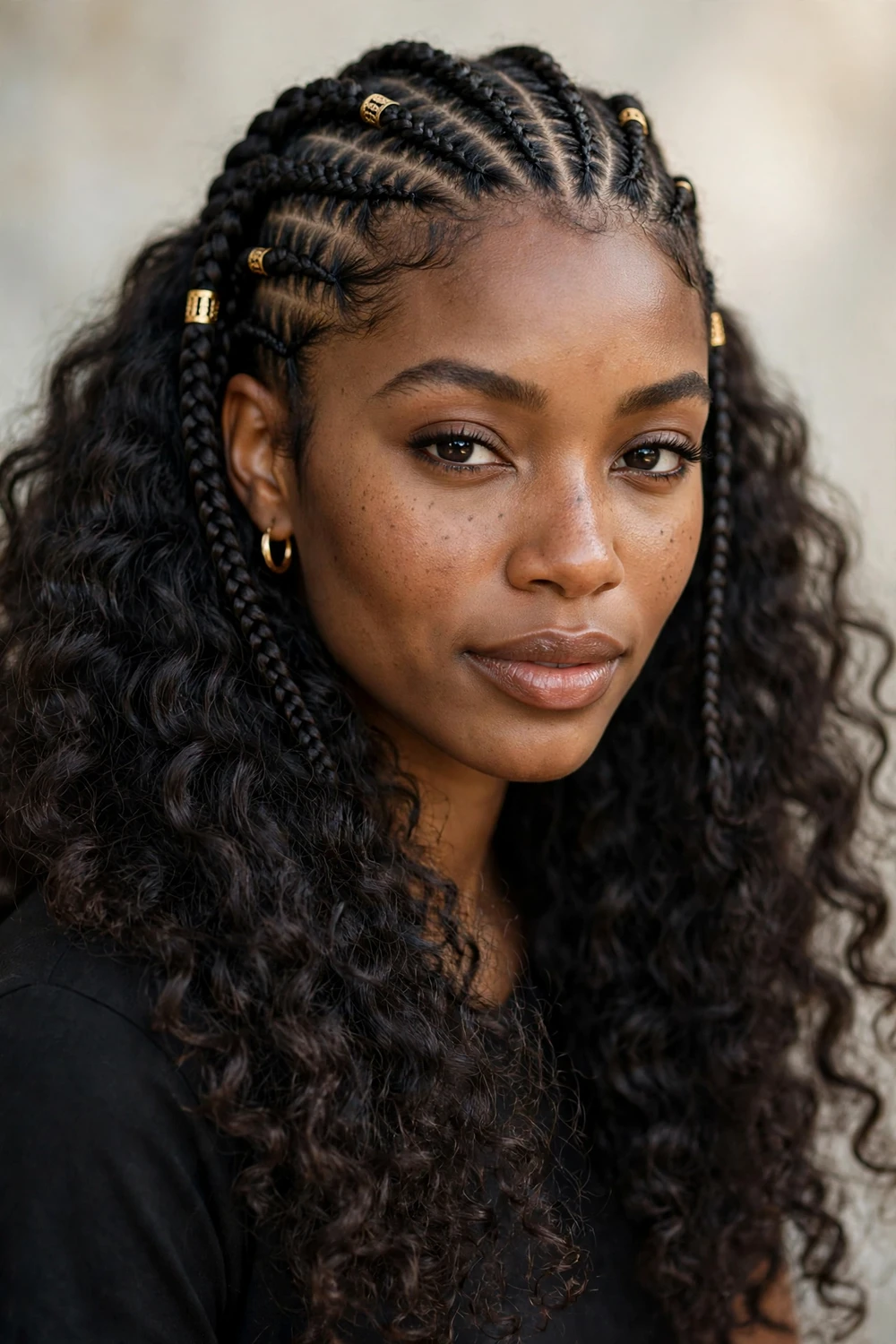 Goddess Fulani braids hairstyle with curls