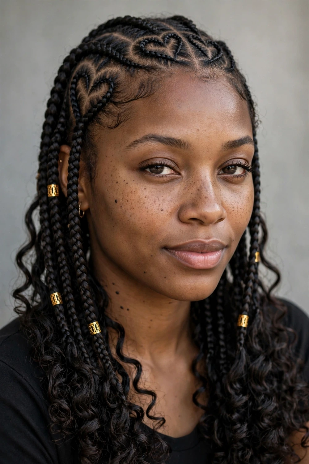 Heart-stitch Fulani braids with curly ends