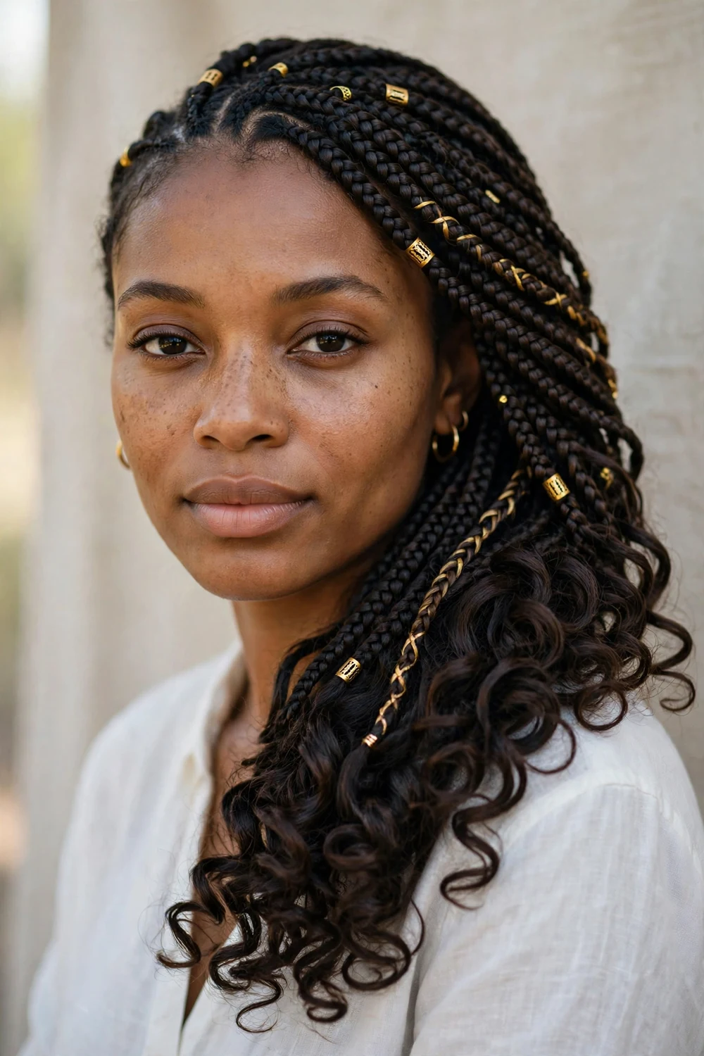 Lemonade side-swept Fulani braids hairstyle with curls