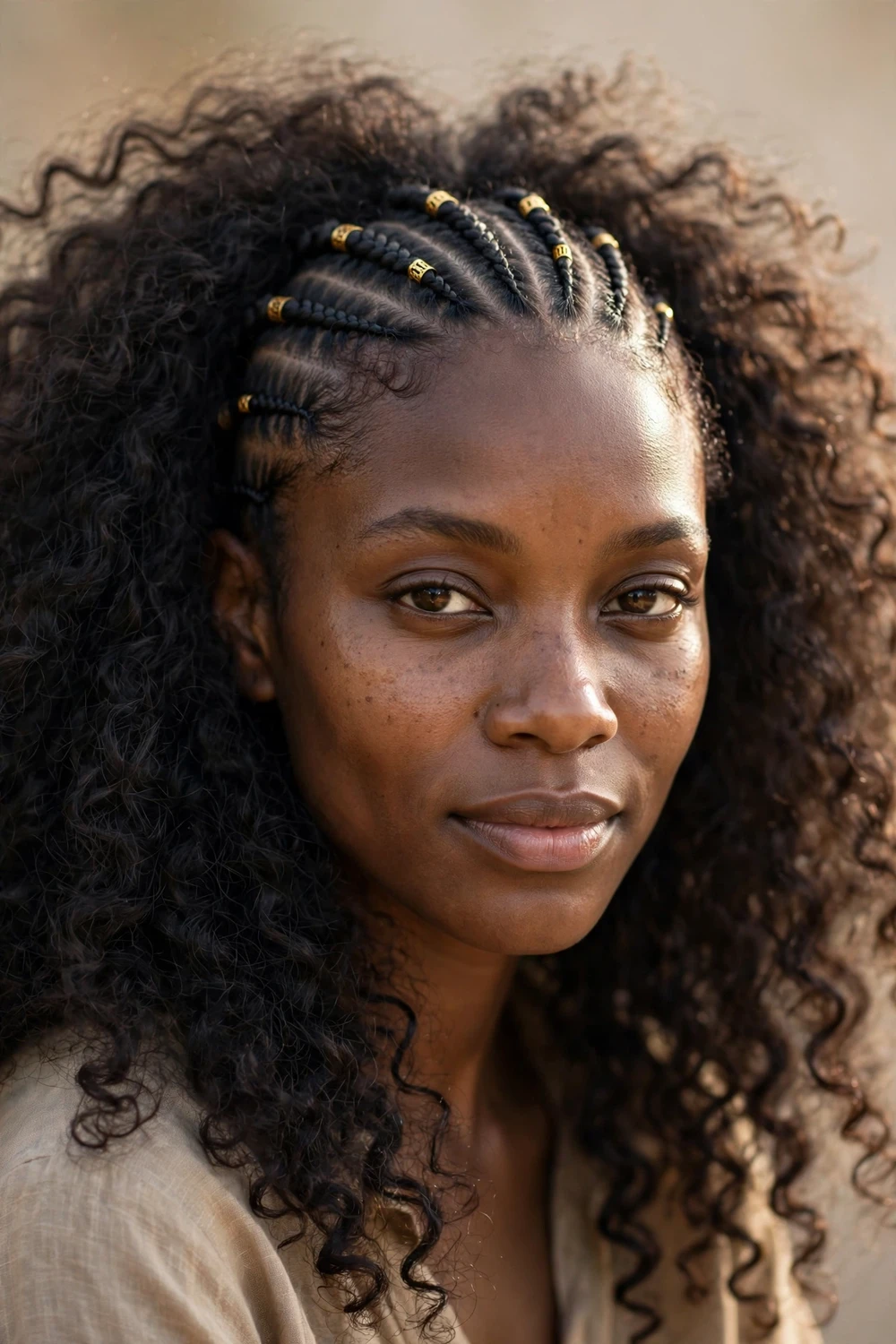 Fulani front cornrows with natural curls left out