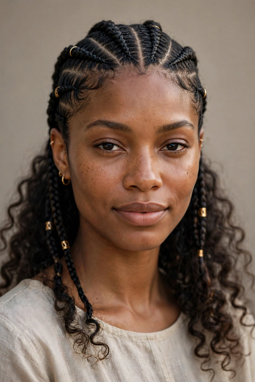 Stitch-part Fulani braids with boho curls
