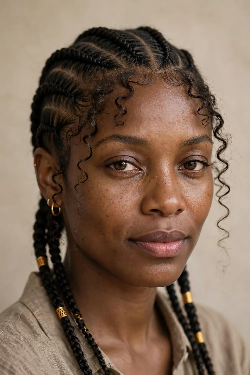 Fulani braids with curly tendril bangs