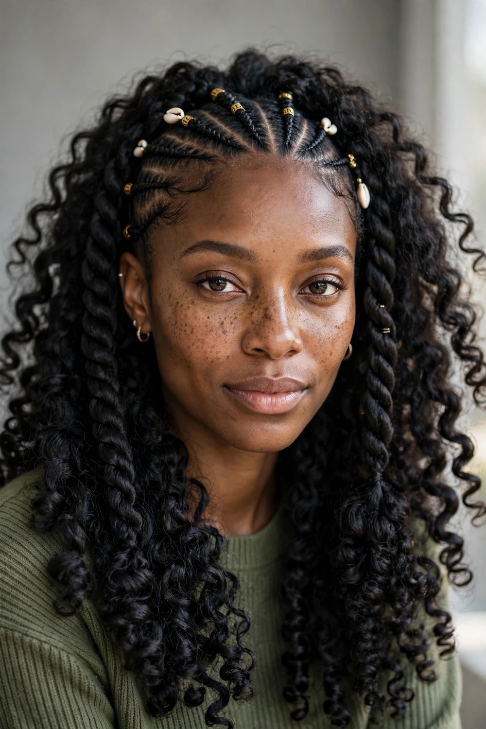 Fulani braids with twists and curly ends