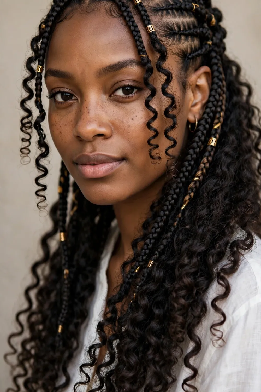 Fulani braids with graduated waterfall curls