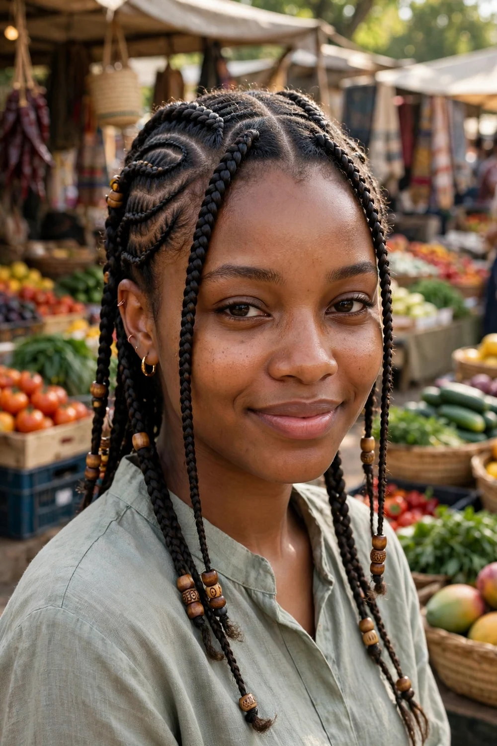 Woman with Fulani braids as a protective style