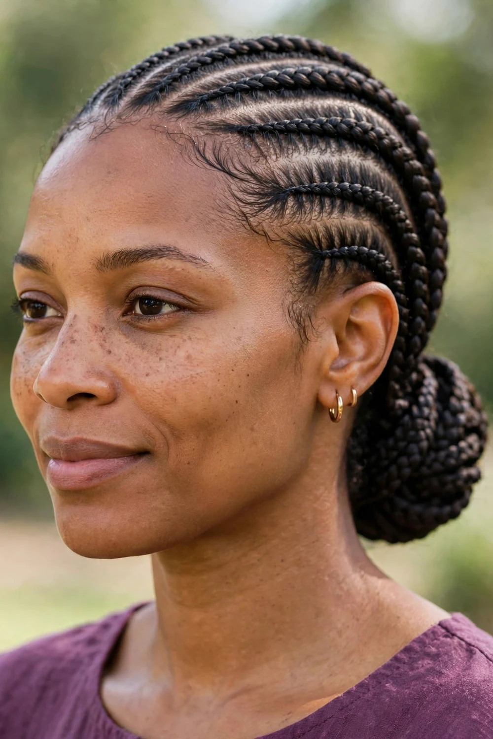 Woman with Ghana braids with feed-in tapered start