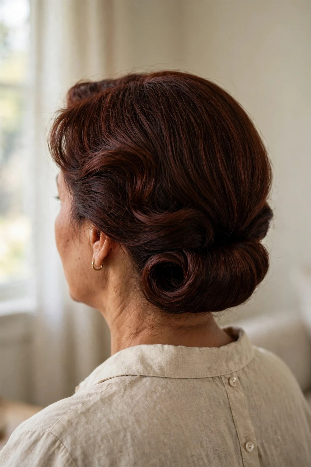 Soft Gibson tuck church hairstyle for fine hair