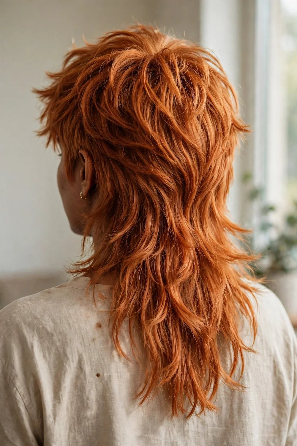 Ginger wolf cut with long mullet on ginger long hair