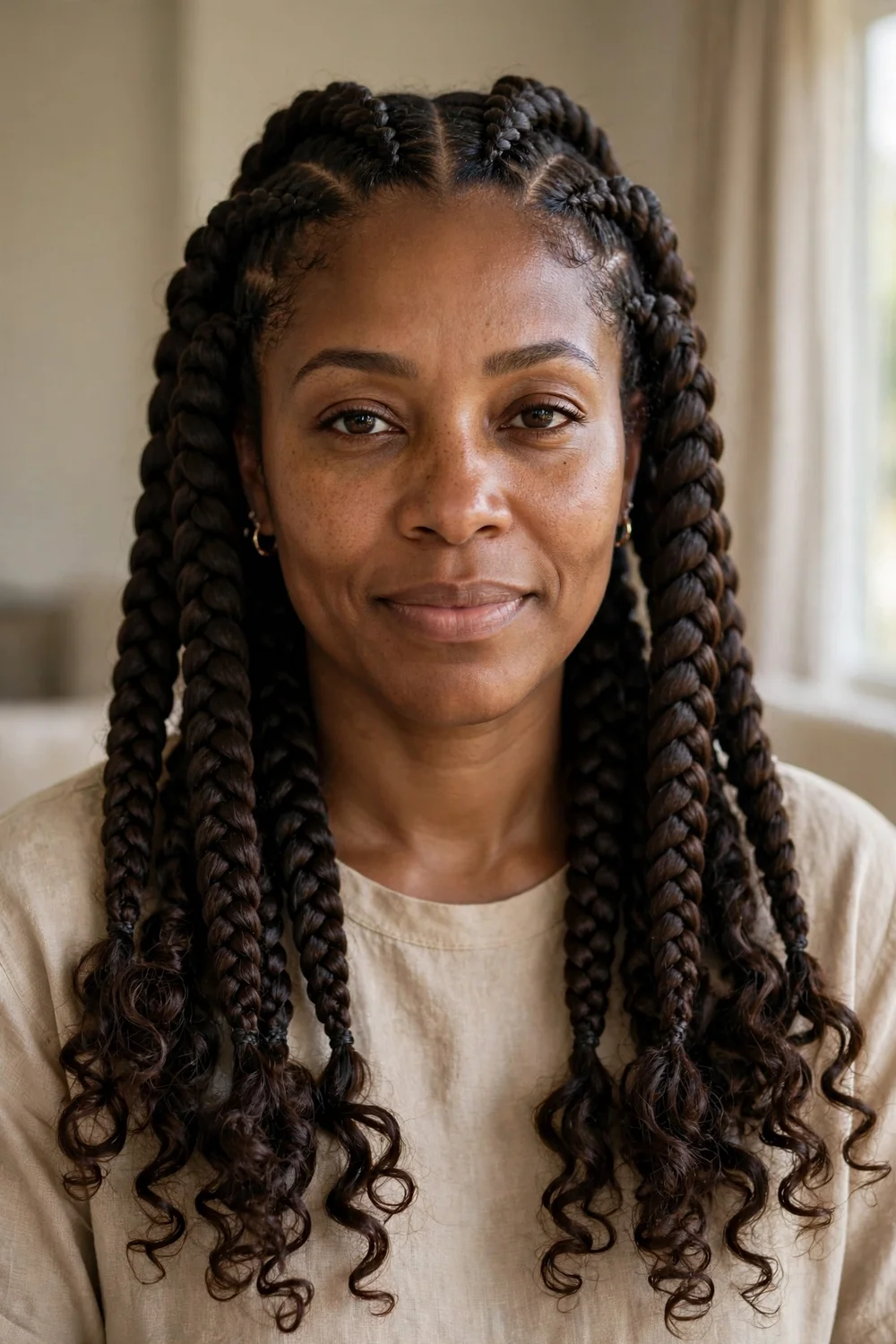 Goddess cornrows with curly ends