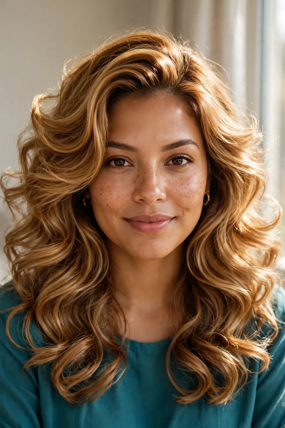 Golden chestnut brown hair with luminous golden tones