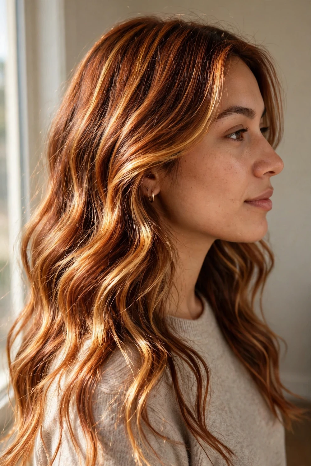Cowboy copper balayage with golden lasso highlights