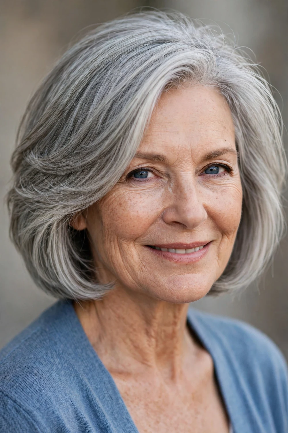 Gray layered bob with deep side part