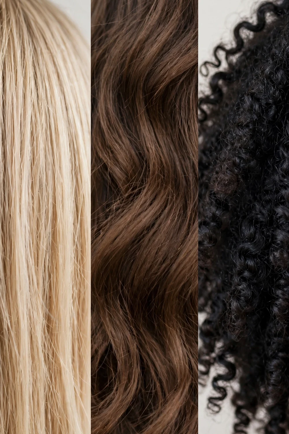 Close-up of different natural hair textures to consider when choosing a new hairstyle
