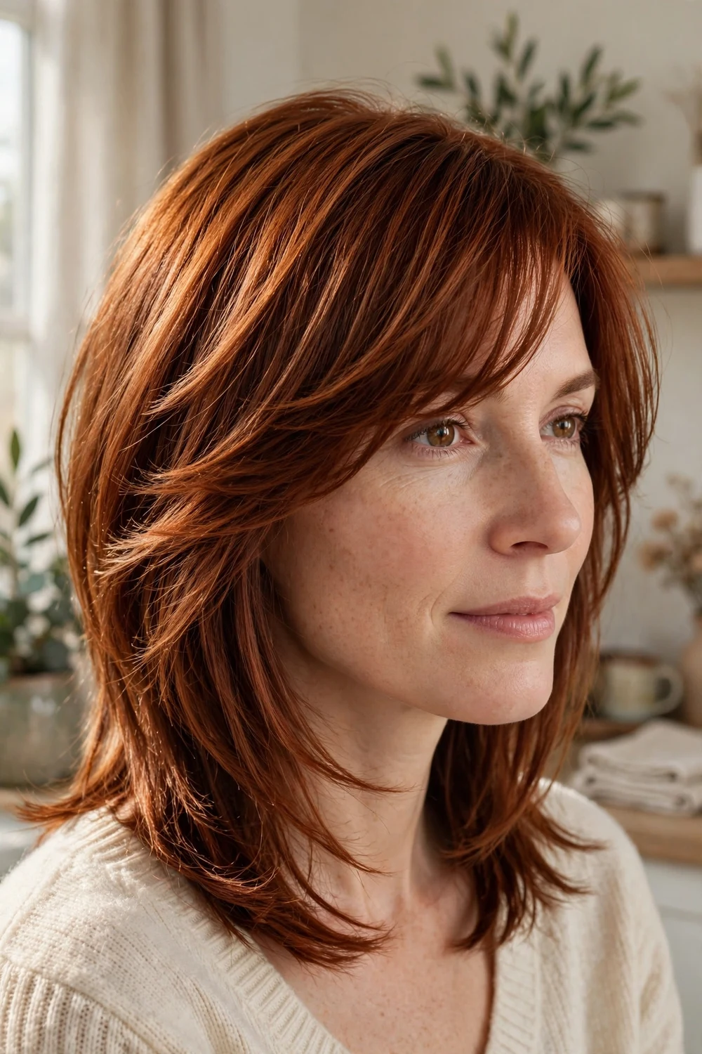 Collarbone-length cut with feathered side bangs