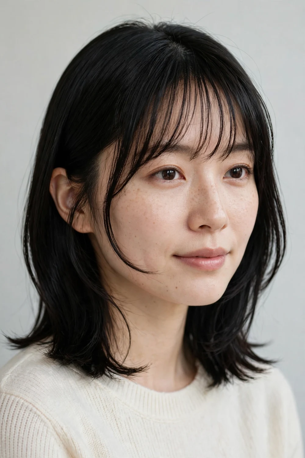 Faceline shoulder-length cut with full wispy bangs