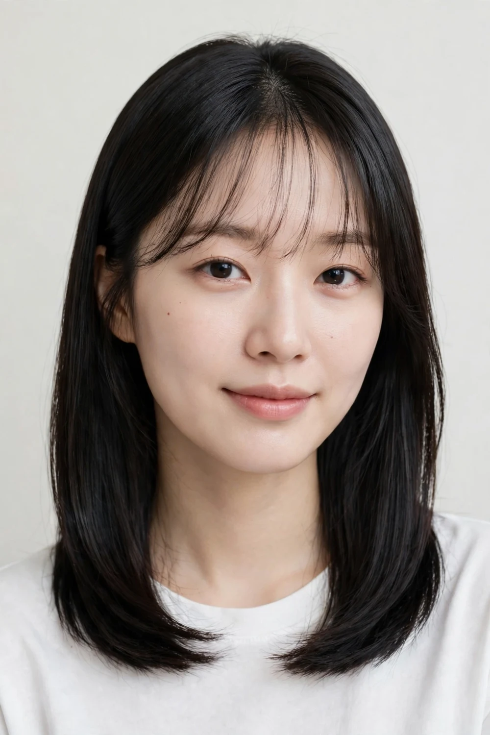 Sleek straight mid-length hair with airy see-through bangs