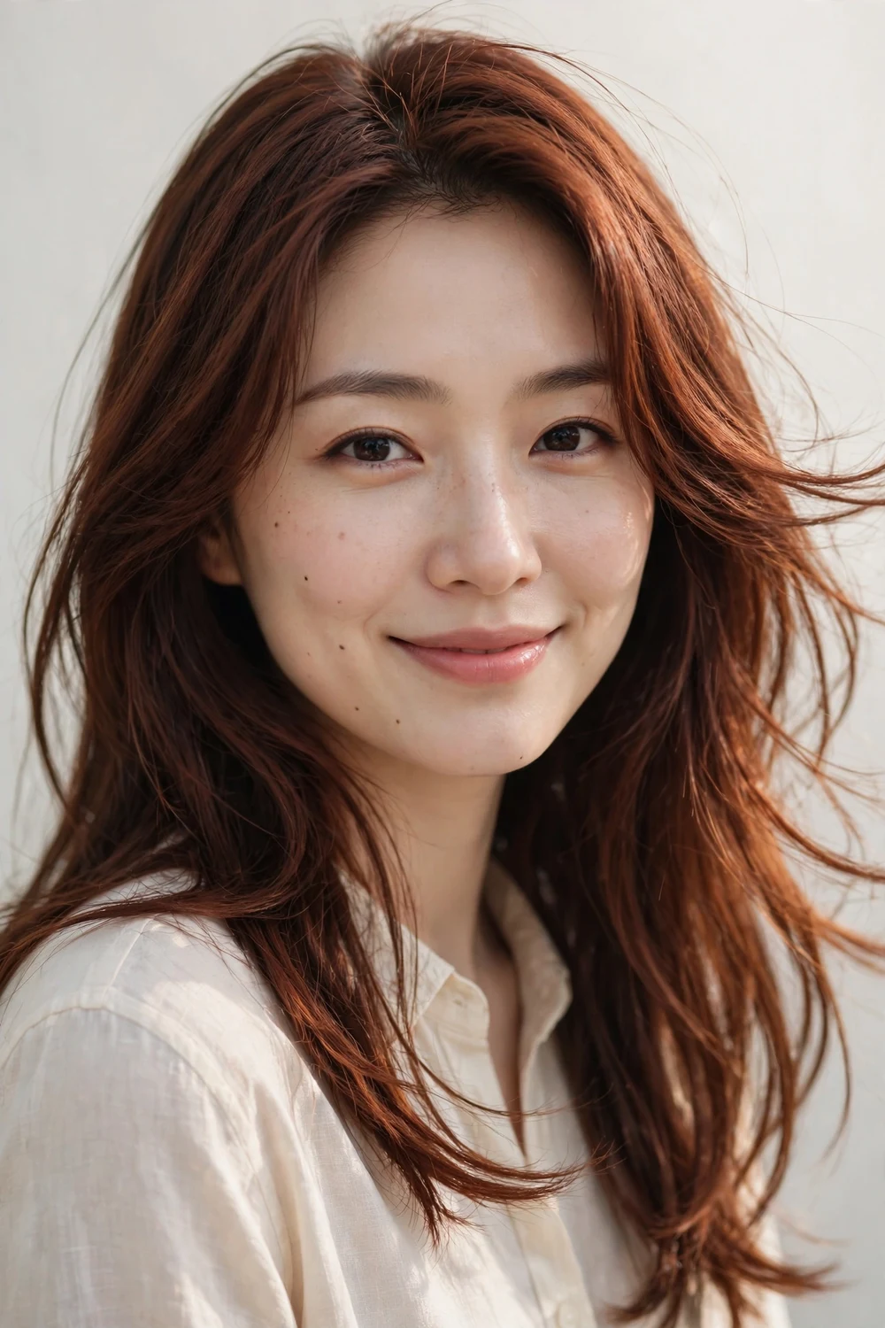 Oval face woman with long layered haircut flattering her face shape